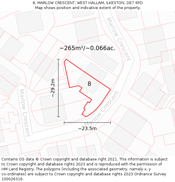 8, MARLOW CRESCENT, WEST HALLAM, ILKESTON, DE7 6PD: Plot and title map