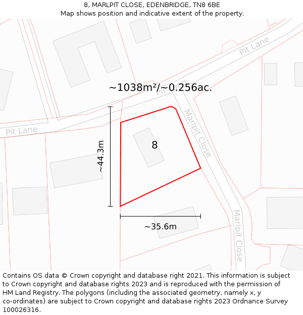 8, MARLPIT CLOSE, EDENBRIDGE, TN8 6BE: Plot and title map