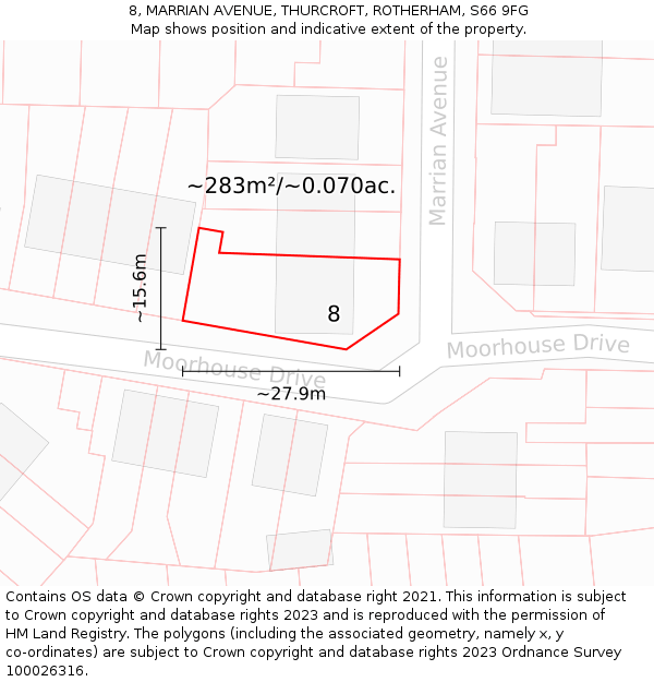 8, MARRIAN AVENUE, THURCROFT, ROTHERHAM, S66 9FG: Plot and title map