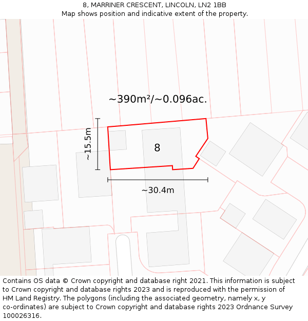 8, MARRINER CRESCENT, LINCOLN, LN2 1BB: Plot and title map