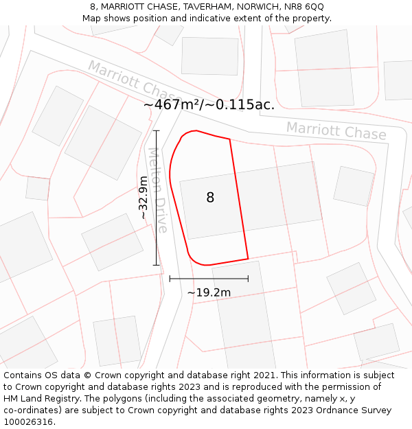 8, MARRIOTT CHASE, TAVERHAM, NORWICH, NR8 6QQ: Plot and title map