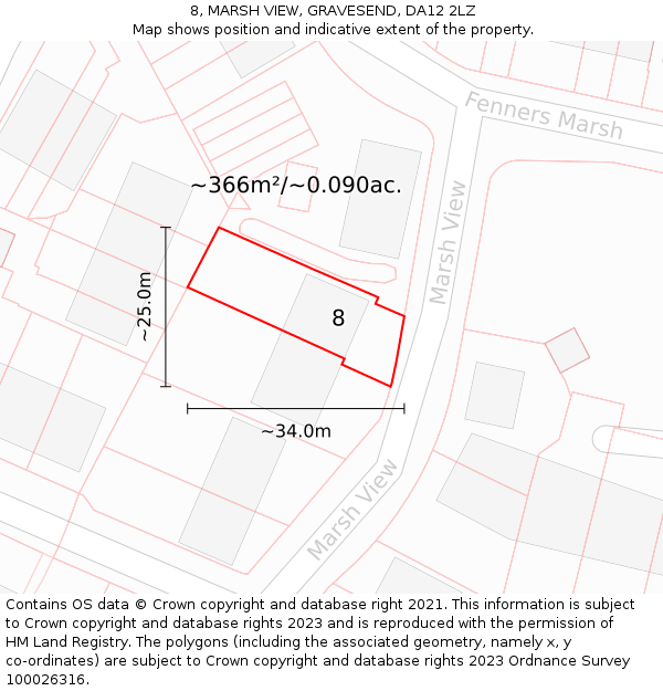 8, MARSH VIEW, GRAVESEND, DA12 2LZ: Plot and title map