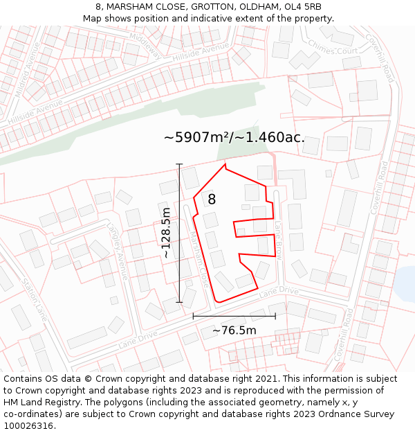 8, MARSHAM CLOSE, GROTTON, OLDHAM, OL4 5RB: Plot and title map