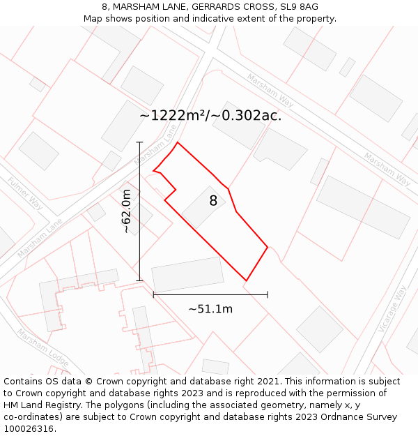 8, MARSHAM LANE, GERRARDS CROSS, SL9 8AG: Plot and title map