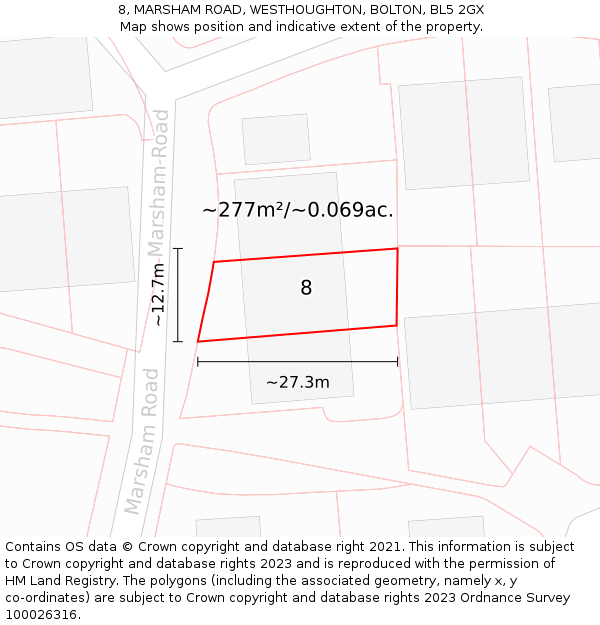 8, MARSHAM ROAD, WESTHOUGHTON, BOLTON, BL5 2GX: Plot and title map