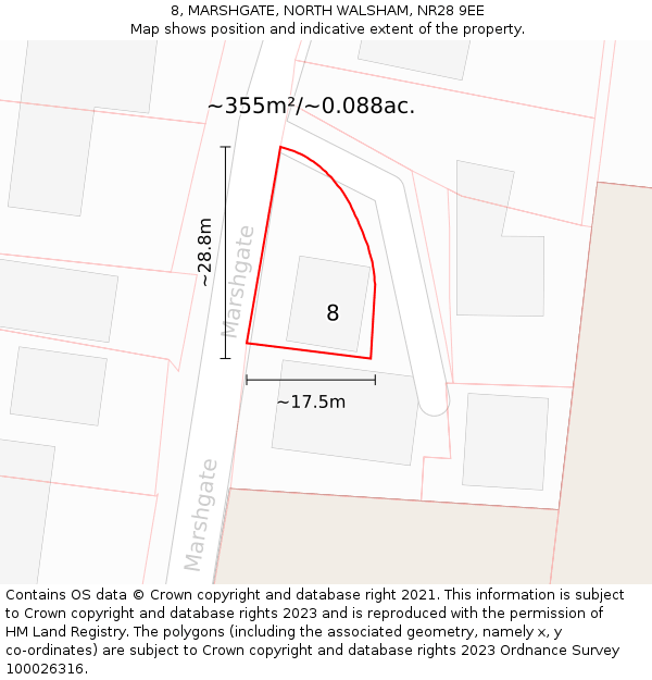8, MARSHGATE, NORTH WALSHAM, NR28 9EE: Plot and title map