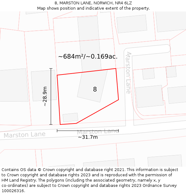 8, MARSTON LANE, NORWICH, NR4 6LZ: Plot and title map
