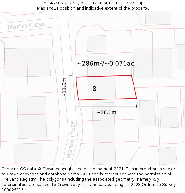 8, MARTIN CLOSE, AUGHTON, SHEFFIELD, S26 3RJ: Plot and title map