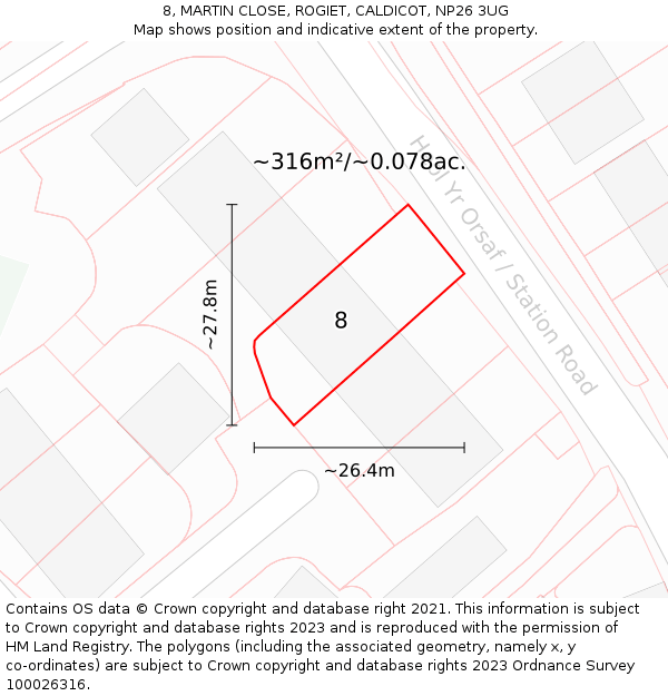 8, MARTIN CLOSE, ROGIET, CALDICOT, NP26 3UG: Plot and title map