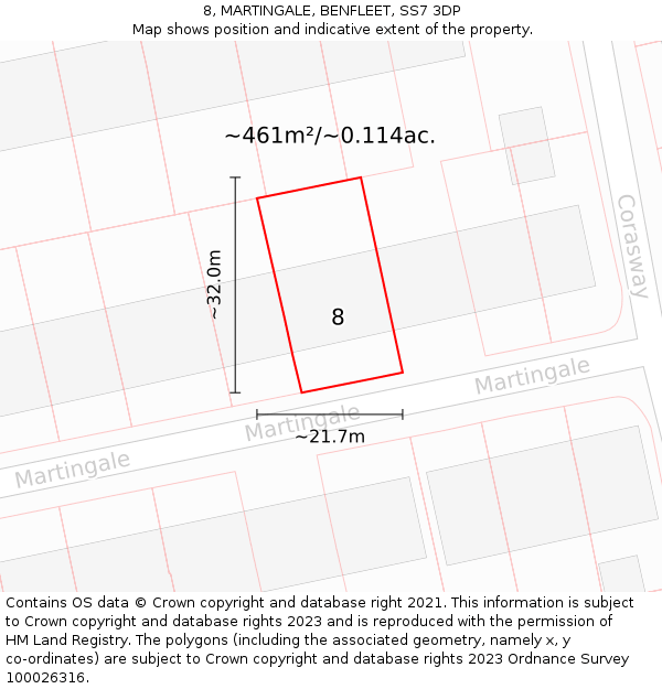 8, MARTINGALE, BENFLEET, SS7 3DP: Plot and title map