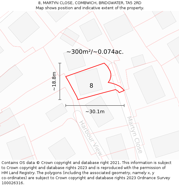 8, MARTYN CLOSE, COMBWICH, BRIDGWATER, TA5 2RD: Plot and title map