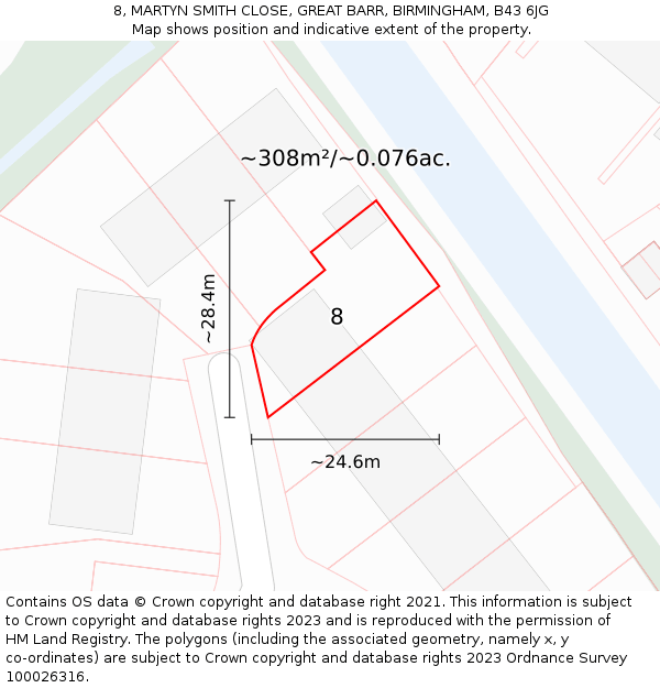 8, MARTYN SMITH CLOSE, GREAT BARR, BIRMINGHAM, B43 6JG: Plot and title map