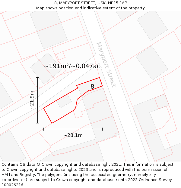 8, MARYPORT STREET, USK, NP15 1AB: Plot and title map