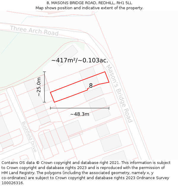8, MASONS BRIDGE ROAD, REDHILL, RH1 5LL: Plot and title map
