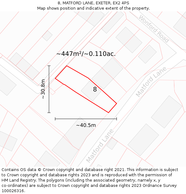 8, MATFORD LANE, EXETER, EX2 4PS: Plot and title map
