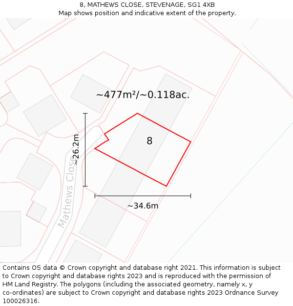8, MATHEWS CLOSE, STEVENAGE, SG1 4XB: Plot and title map