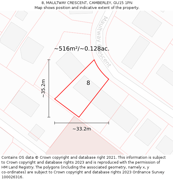 8, MAULTWAY CRESCENT, CAMBERLEY, GU15 1PN: Plot and title map