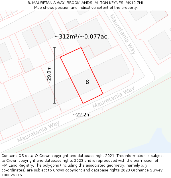 8, MAURETANIA WAY, BROOKLANDS, MILTON KEYNES, MK10 7HL: Plot and title map
