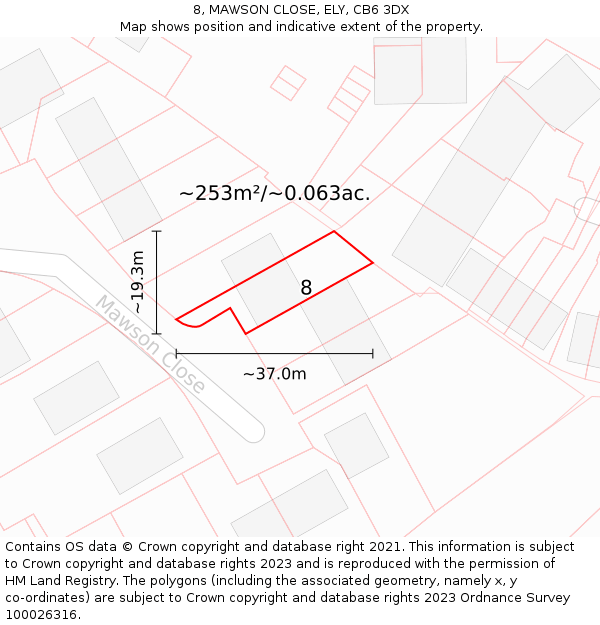 8, MAWSON CLOSE, ELY, CB6 3DX: Plot and title map