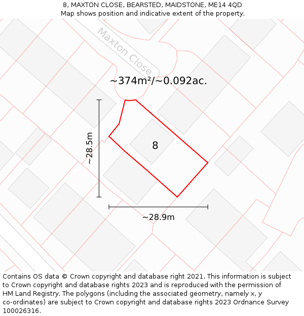 8, MAXTON CLOSE, BEARSTED, MAIDSTONE, ME14 4QD: Plot and title map