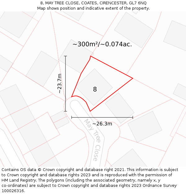 8, MAY TREE CLOSE, COATES, CIRENCESTER, GL7 6NQ: Plot and title map