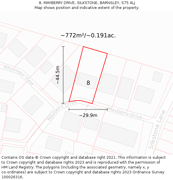 8, MAYBERRY DRIVE, SILKSTONE, BARNSLEY, S75 4LJ: Plot and title map