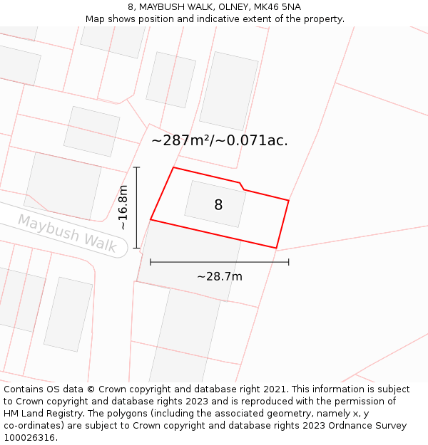 8, MAYBUSH WALK, OLNEY, MK46 5NA: Plot and title map