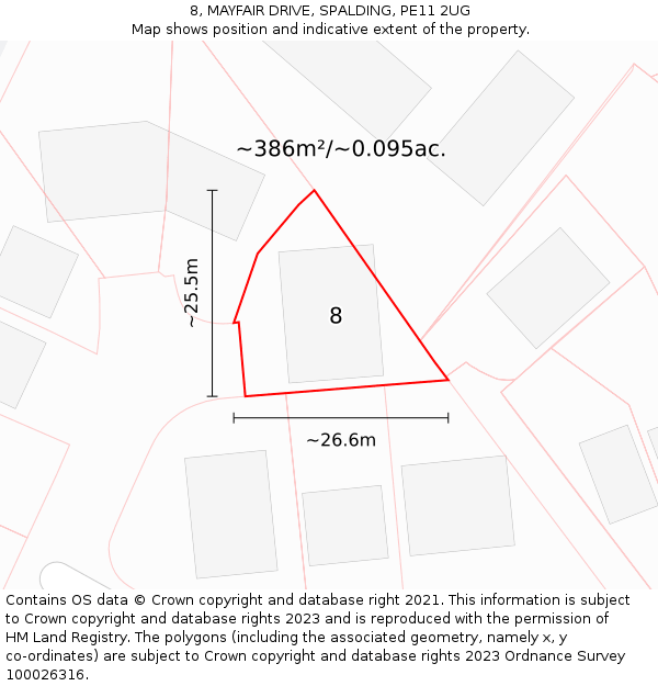 8, MAYFAIR DRIVE, SPALDING, PE11 2UG: Plot and title map