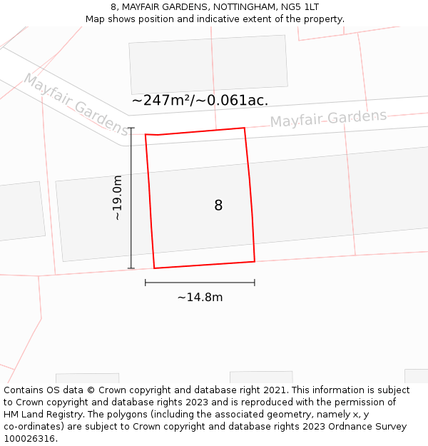 8, MAYFAIR GARDENS, NOTTINGHAM, NG5 1LT: Plot and title map