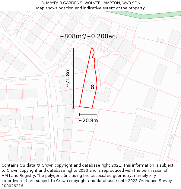 8, MAYFAIR GARDENS, WOLVERHAMPTON, WV3 9DN: Plot and title map