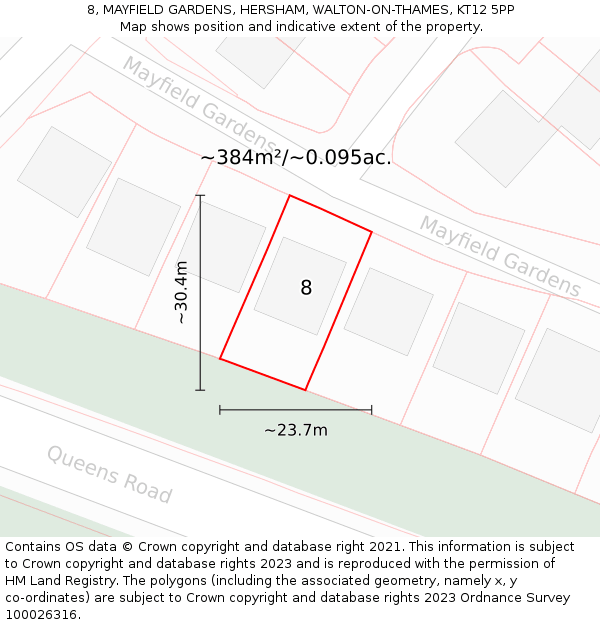 8, MAYFIELD GARDENS, HERSHAM, WALTON-ON-THAMES, KT12 5PP: Plot and title map