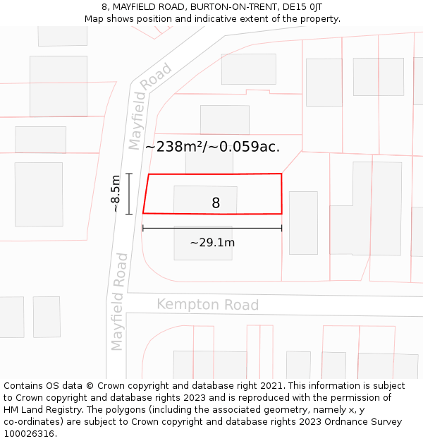 8, MAYFIELD ROAD, BURTON-ON-TRENT, DE15 0JT: Plot and title map