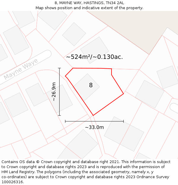 8, MAYNE WAY, HASTINGS, TN34 2AL: Plot and title map