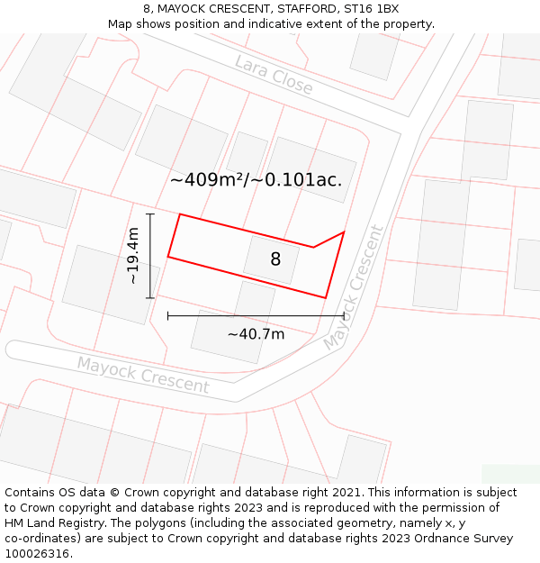 8, MAYOCK CRESCENT, STAFFORD, ST16 1BX: Plot and title map