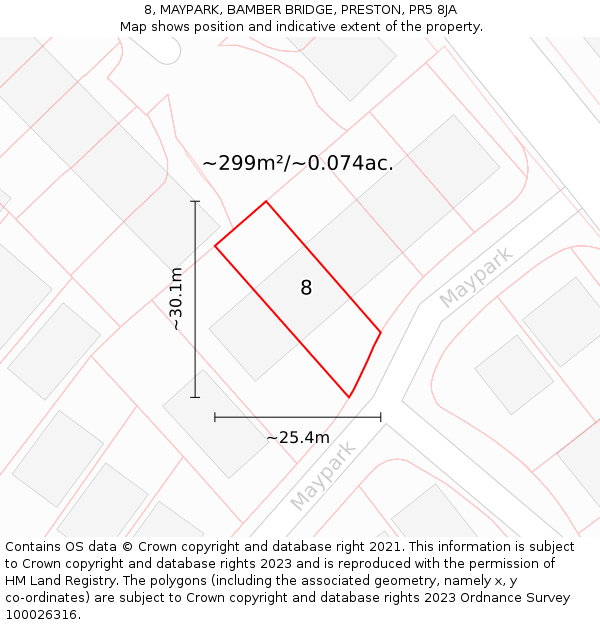 8, MAYPARK, BAMBER BRIDGE, PRESTON, PR5 8JA: Plot and title map