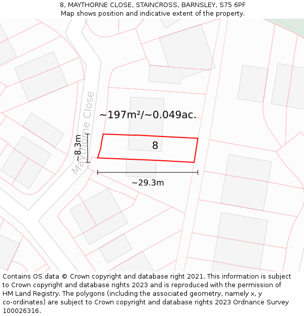 8, MAYTHORNE CLOSE, STAINCROSS, BARNSLEY, S75 6PF: Plot and title map