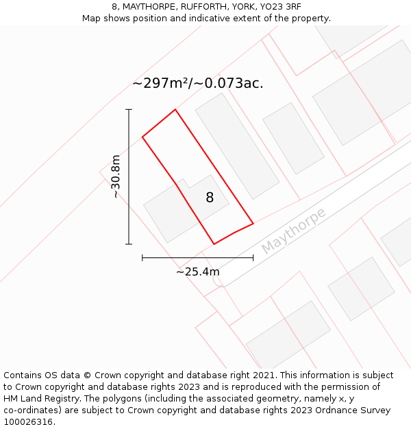 8, MAYTHORPE, RUFFORTH, YORK, YO23 3RF: Plot and title map