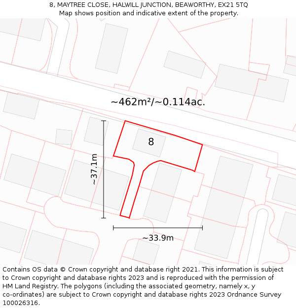 8, MAYTREE CLOSE, HALWILL JUNCTION, BEAWORTHY, EX21 5TQ: Plot and title map
