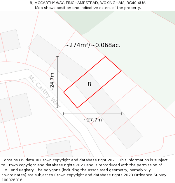 8, MCCARTHY WAY, FINCHAMPSTEAD, WOKINGHAM, RG40 4UA: Plot and title map
