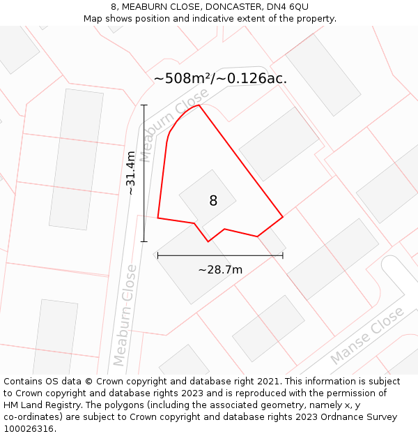 8, MEABURN CLOSE, DONCASTER, DN4 6QU: Plot and title map