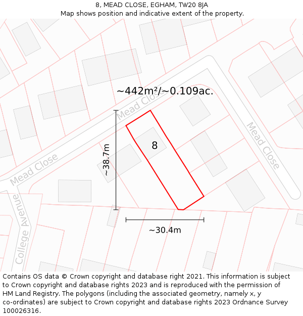 8, MEAD CLOSE, EGHAM, TW20 8JA: Plot and title map