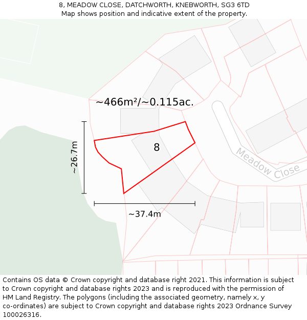 8, MEADOW CLOSE, DATCHWORTH, KNEBWORTH, SG3 6TD: Plot and title map