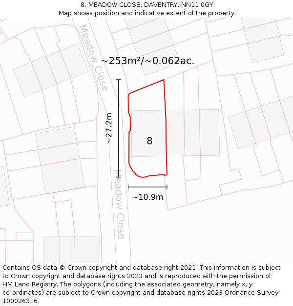 8, MEADOW CLOSE, DAVENTRY, NN11 0GY: Plot and title map