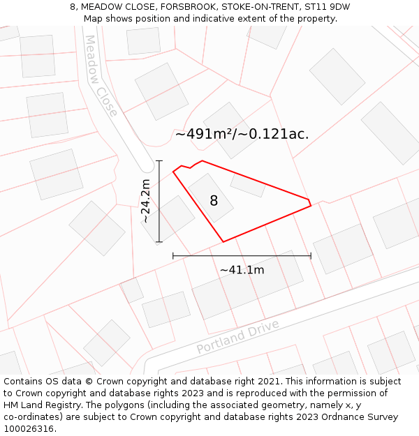 8, MEADOW CLOSE, FORSBROOK, STOKE-ON-TRENT, ST11 9DW: Plot and title map