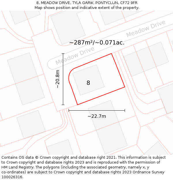 8, MEADOW DRIVE, TYLA GARW, PONTYCLUN, CF72 9FR: Plot and title map