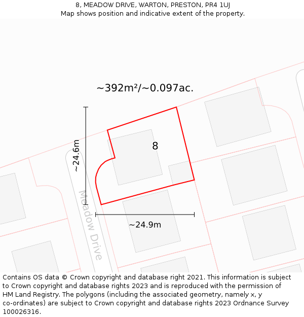 8, MEADOW DRIVE, WARTON, PRESTON, PR4 1UJ: Plot and title map