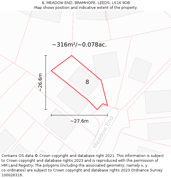 8, MEADOW END, BRAMHOPE, LEEDS, LS16 9DB: Plot and title map