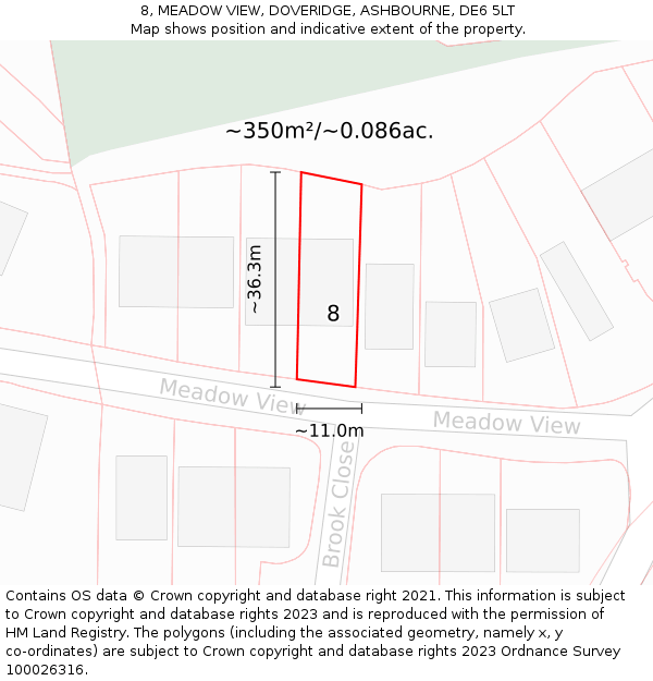 8, MEADOW VIEW, DOVERIDGE, ASHBOURNE, DE6 5LT: Plot and title map