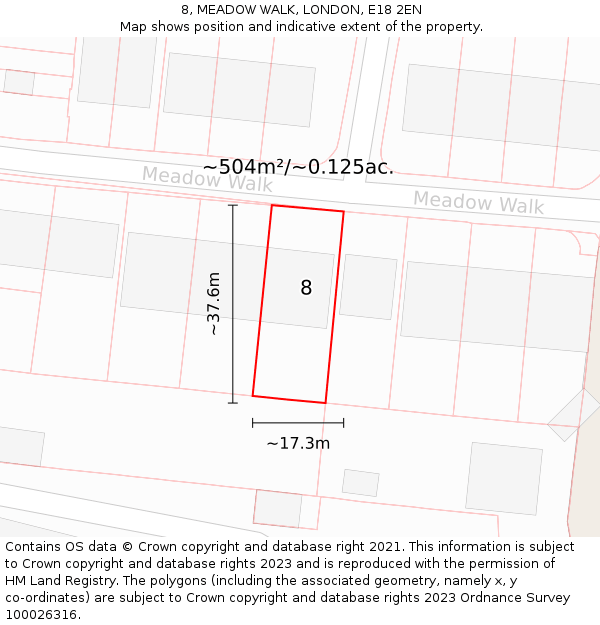 8, MEADOW WALK, LONDON, E18 2EN: Plot and title map