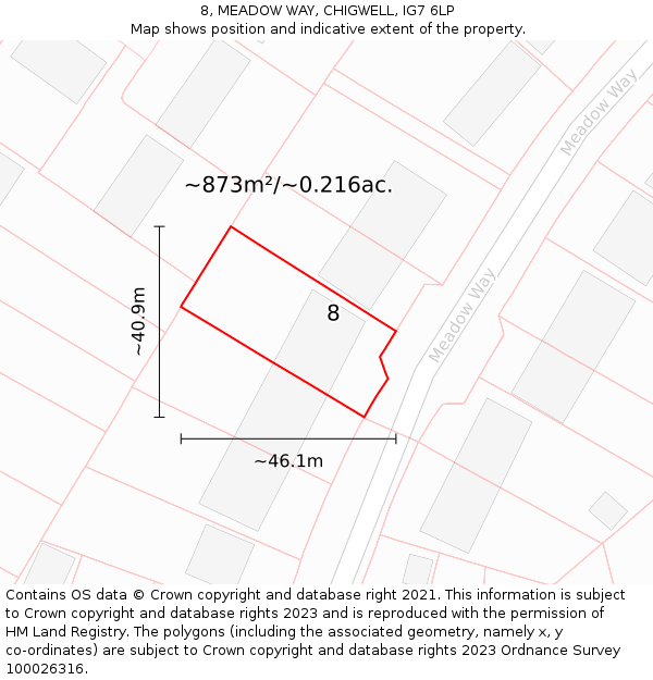 8, MEADOW WAY, CHIGWELL, IG7 6LP: Plot and title map